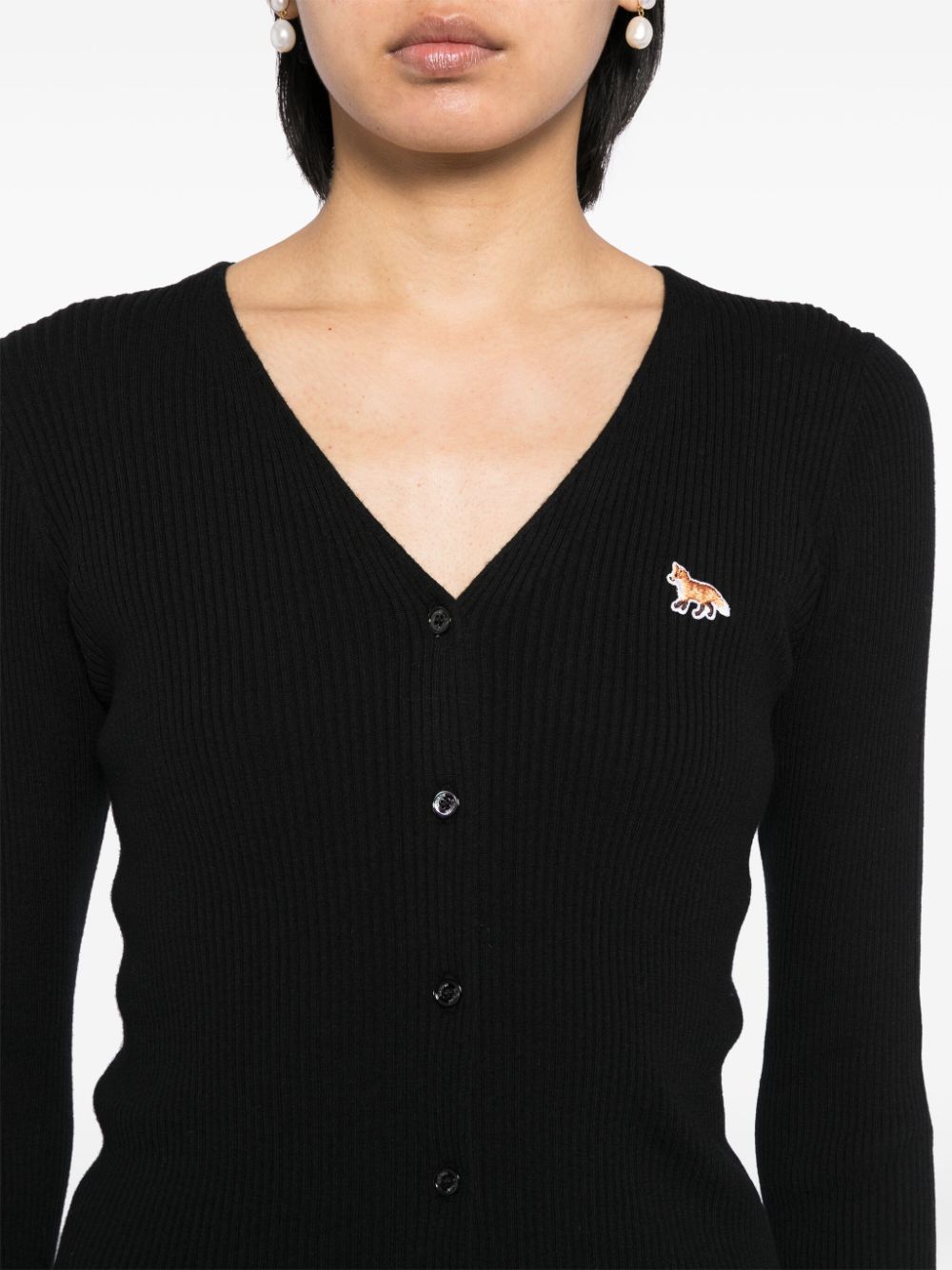 Maison Kitsune Black Cotton & Wool V-Neck Sweater image 3