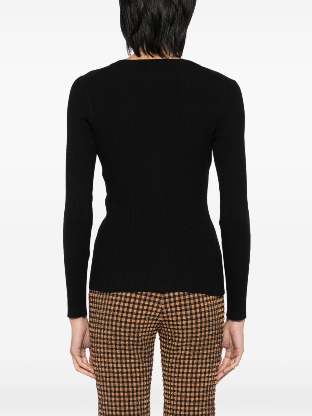 Maison Kitsune Black Cotton & Wool V-Neck Sweater image 4