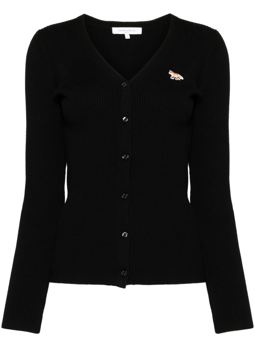 Maison Kitsune Black Cotton & Wool V-Neck Sweater image 0