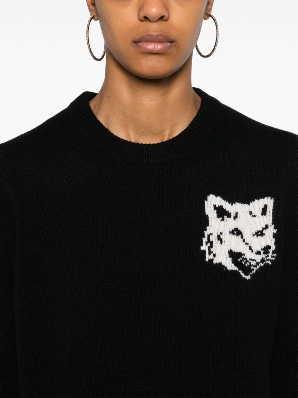 Maison Kitsune Fox Head Intarsia Knit Wool Sweater - Black image 1