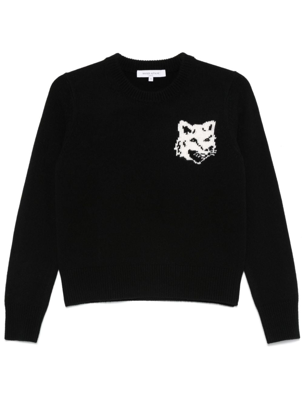 Maison Kitsune Fox Head Intarsia Knit Wool Sweater - Black image 0