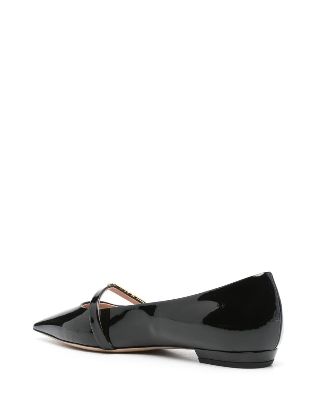 E'CLAT Black Patent Leather Pointed Toe Flat Shoes image 2