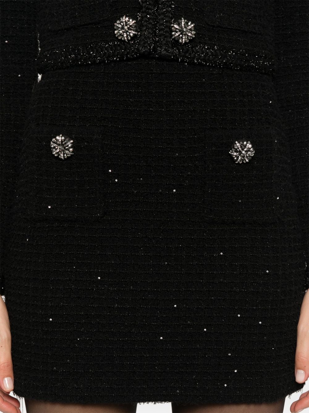 Black Sequin Knit Skirt with Rhinestone Buttons image 1