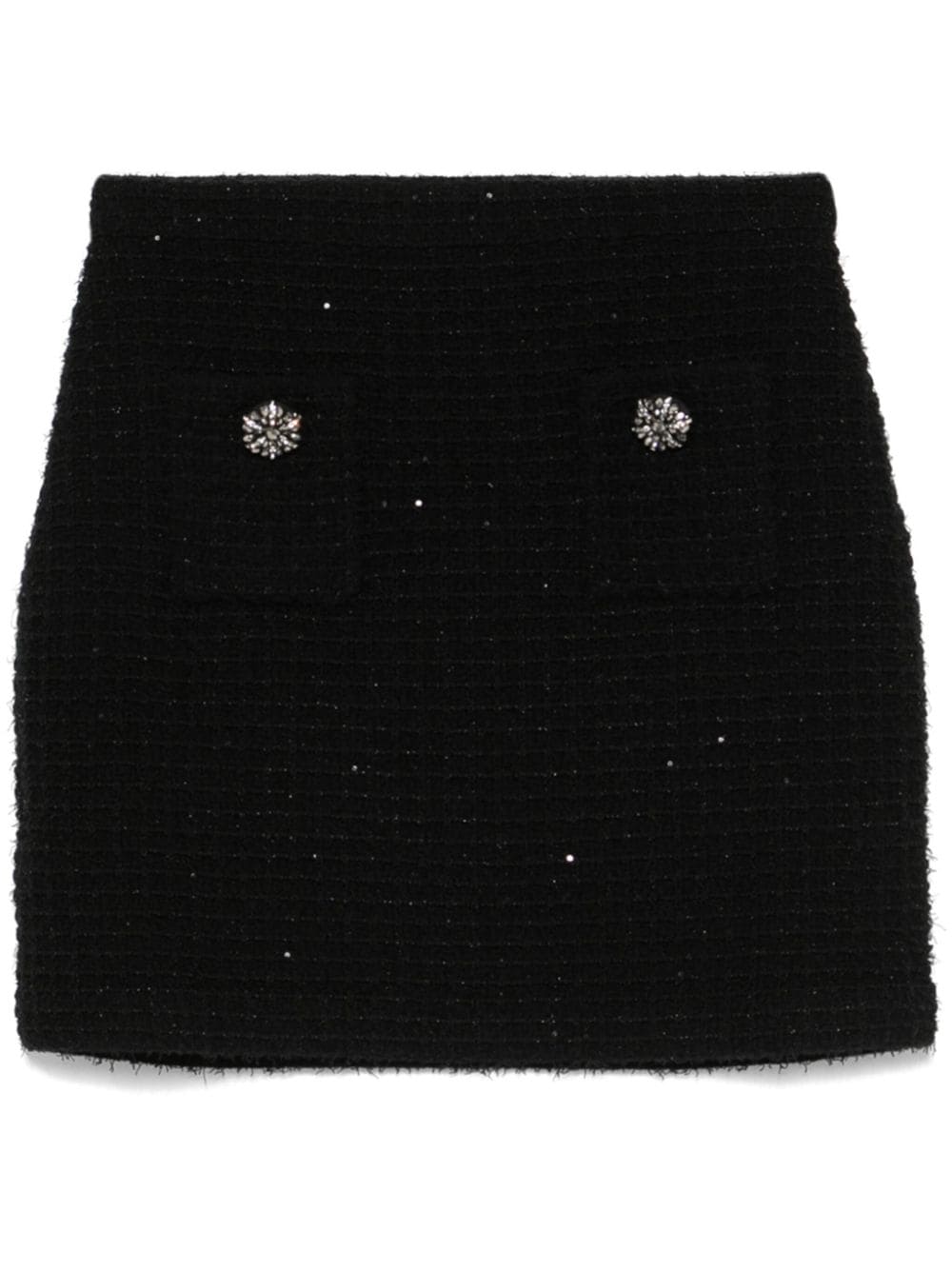 Black Sequin Knit Skirt with Rhinestone Buttons image 0