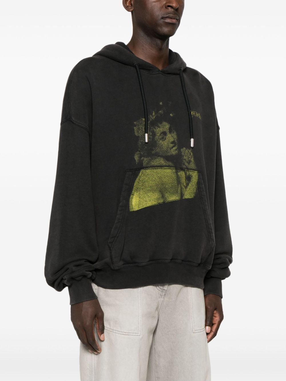 Off-White Black Cotton Drawstring Hoodie image 1