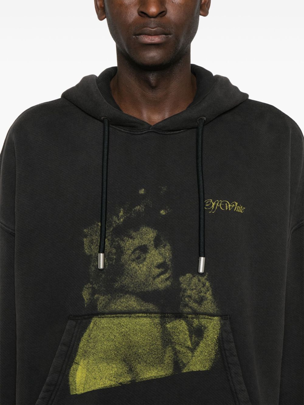 Off-White Black Cotton Drawstring Hoodie image 3