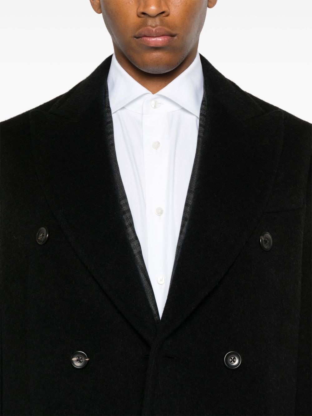 Emporio Armani Men's Black Wool Blend Double-Breasted Coat image 1