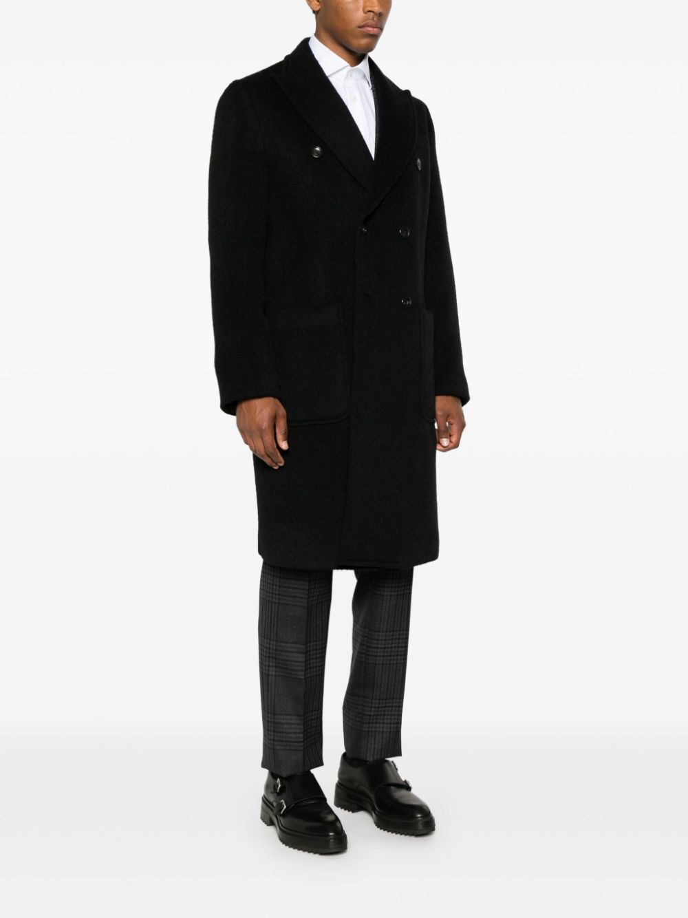 Emporio Armani Men's Black Wool Blend Double-Breasted Coat image 3