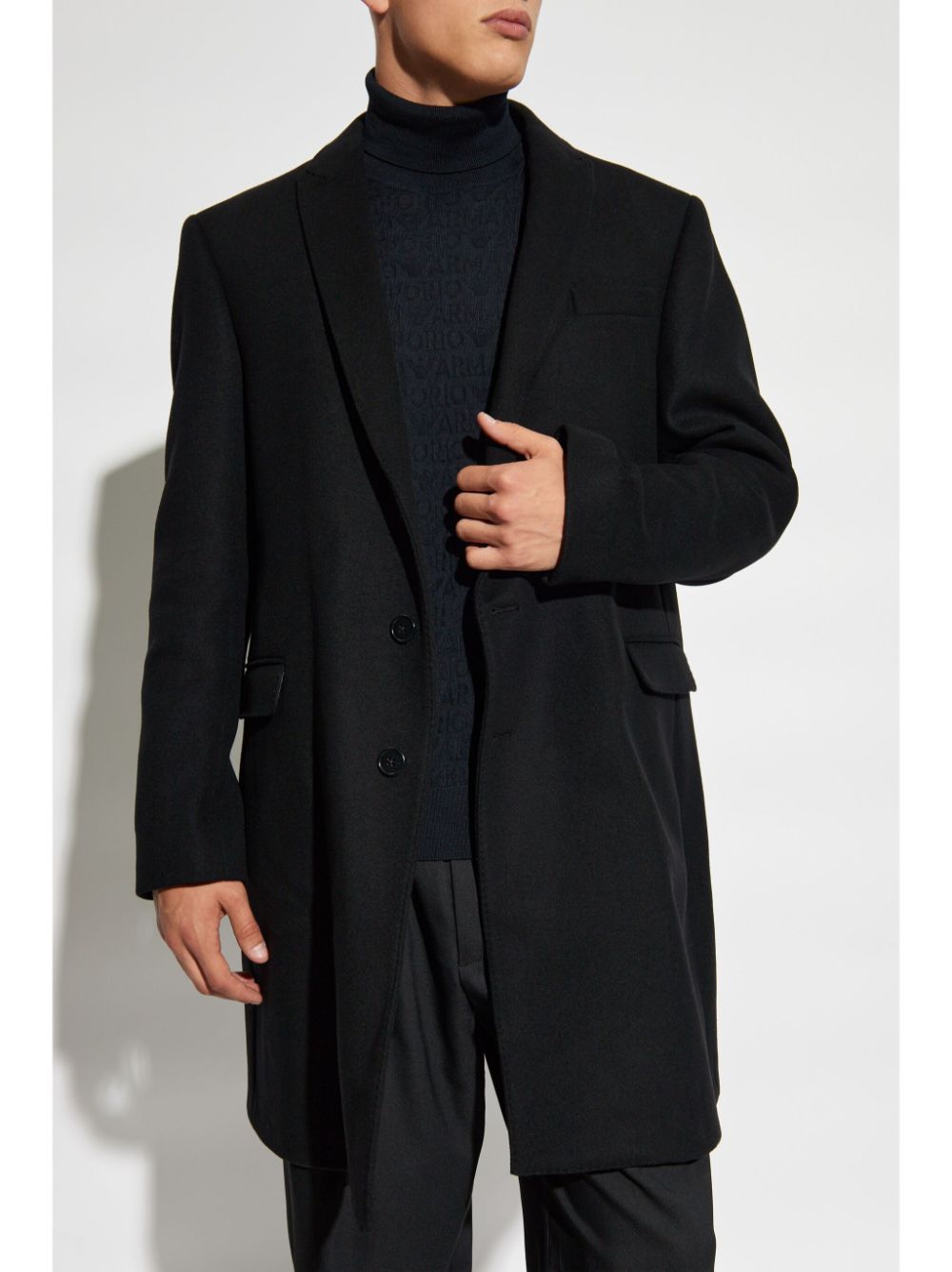 Emporio Armani Black Wool Blend Classic Coat image 2