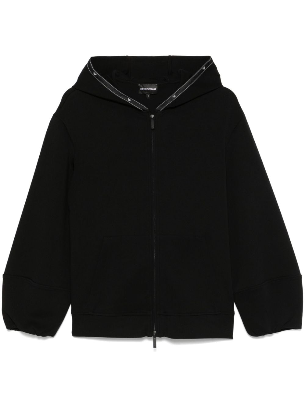 Emporio Armani Black Cotton Blend Hoodie with Logo Tape image 0