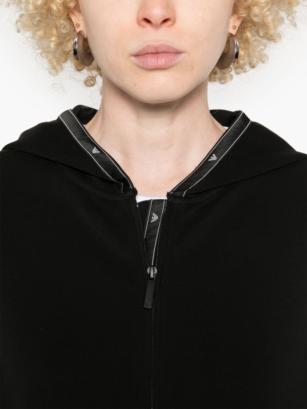 Emporio Armani Black Cotton Blend Hoodie with Logo Tape image 1