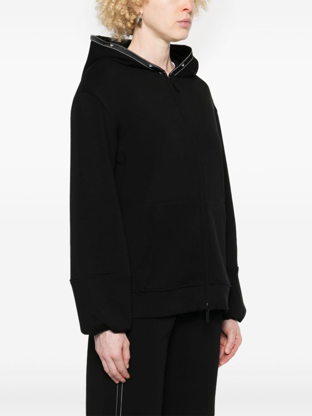 Emporio Armani Black Cotton Blend Hoodie with Logo Tape image 2