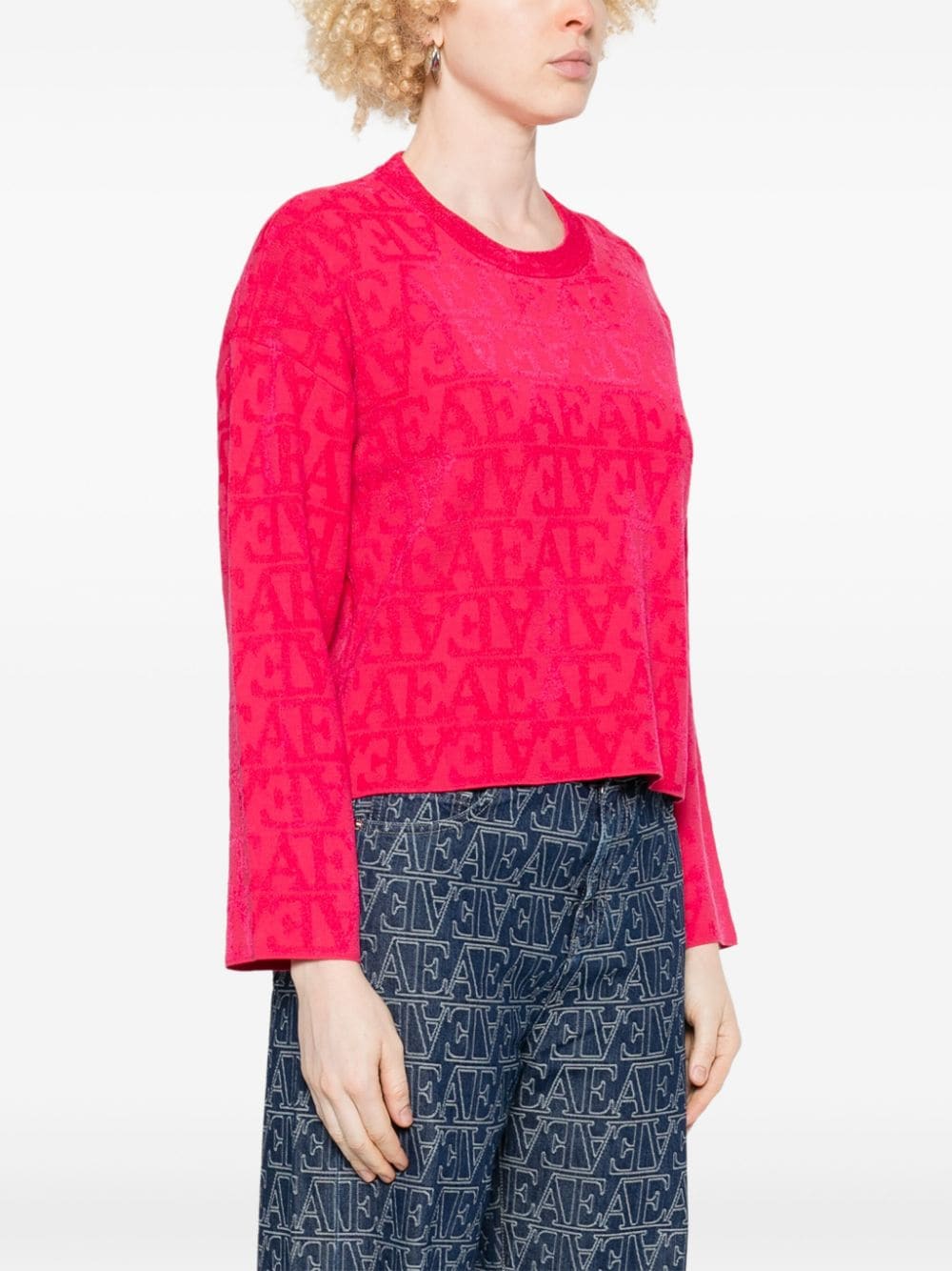 Emporio Armani Red Crew Neck Sweater with Flocked Logo image 3