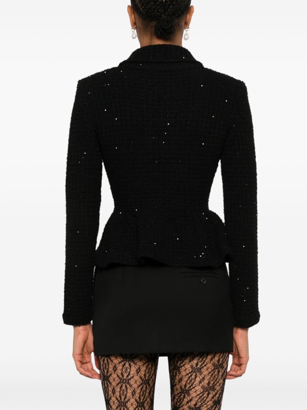 Black Tweed Peplum Jacket with Sequin Embellishment image 1