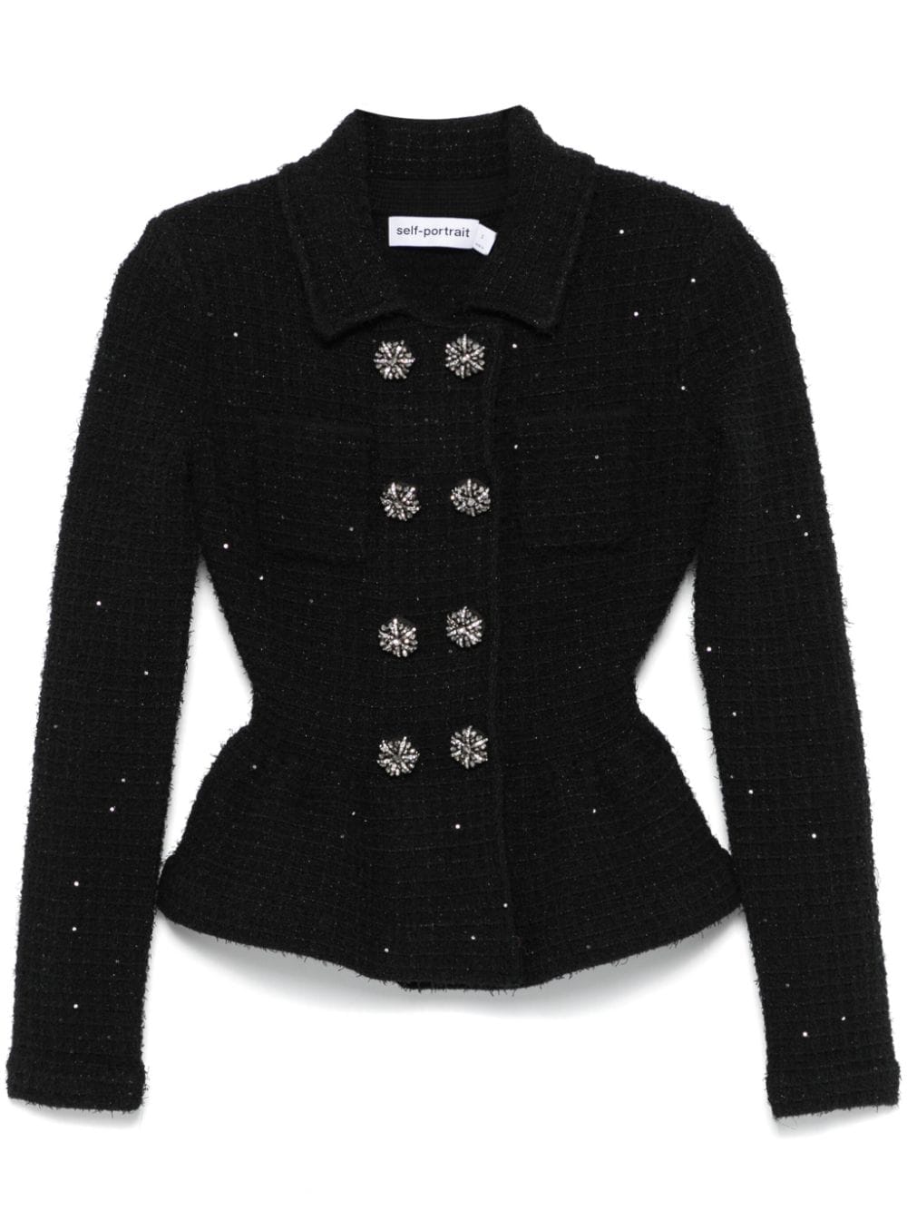 Black Tweed Peplum Jacket with Sequin Embellishment image 0