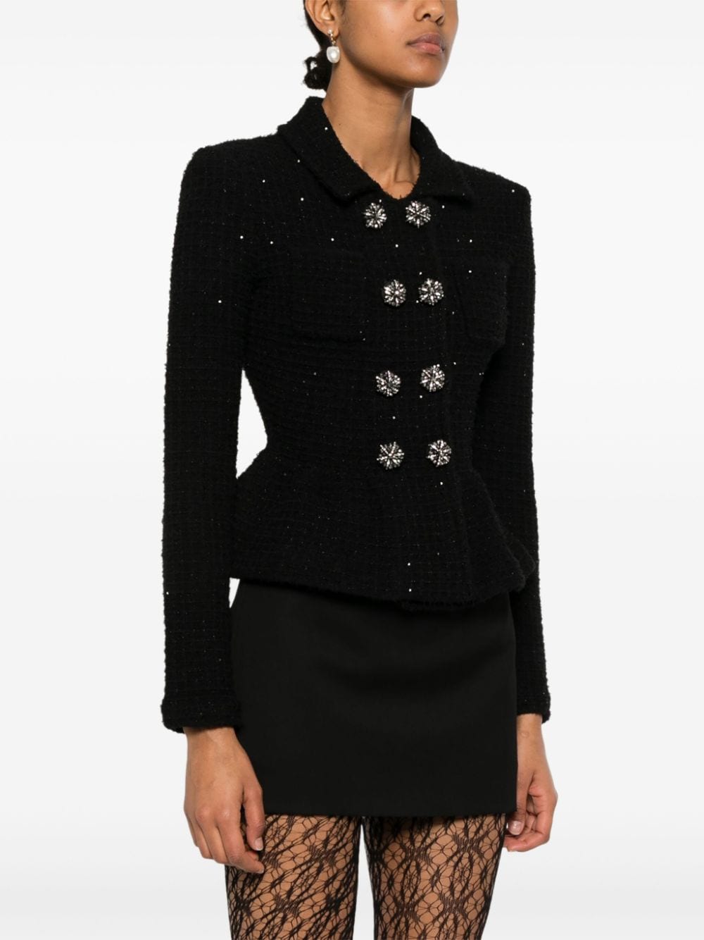 Black Tweed Peplum Jacket with Sequin Embellishment image 2