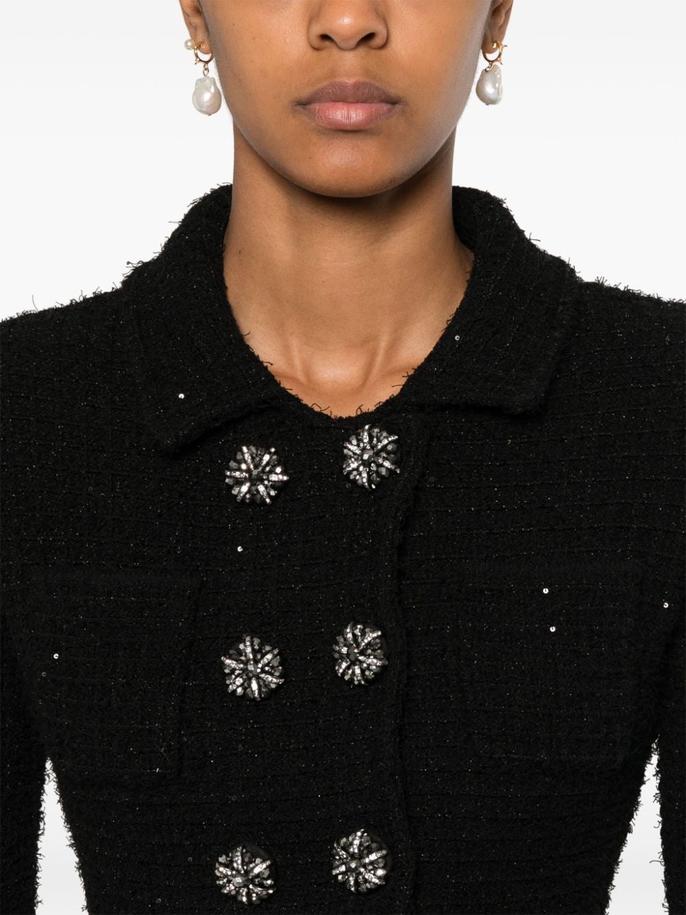 Black Tweed Peplum Jacket with Sequin Embellishment image 4