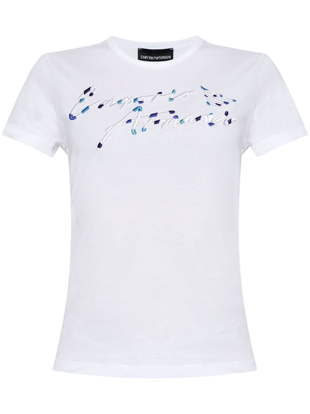 Emporio Armani Men's White Cotton T-Shirt with Embroidered Logo image 0