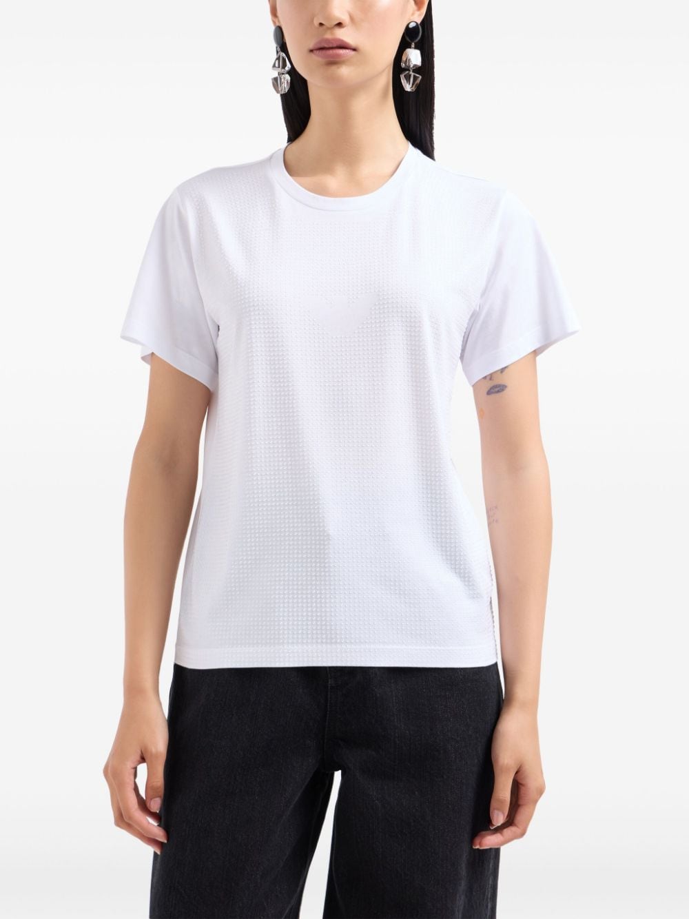 Emporio Armani White Cotton T-Shirt with Rhinestone Embellishment image 3