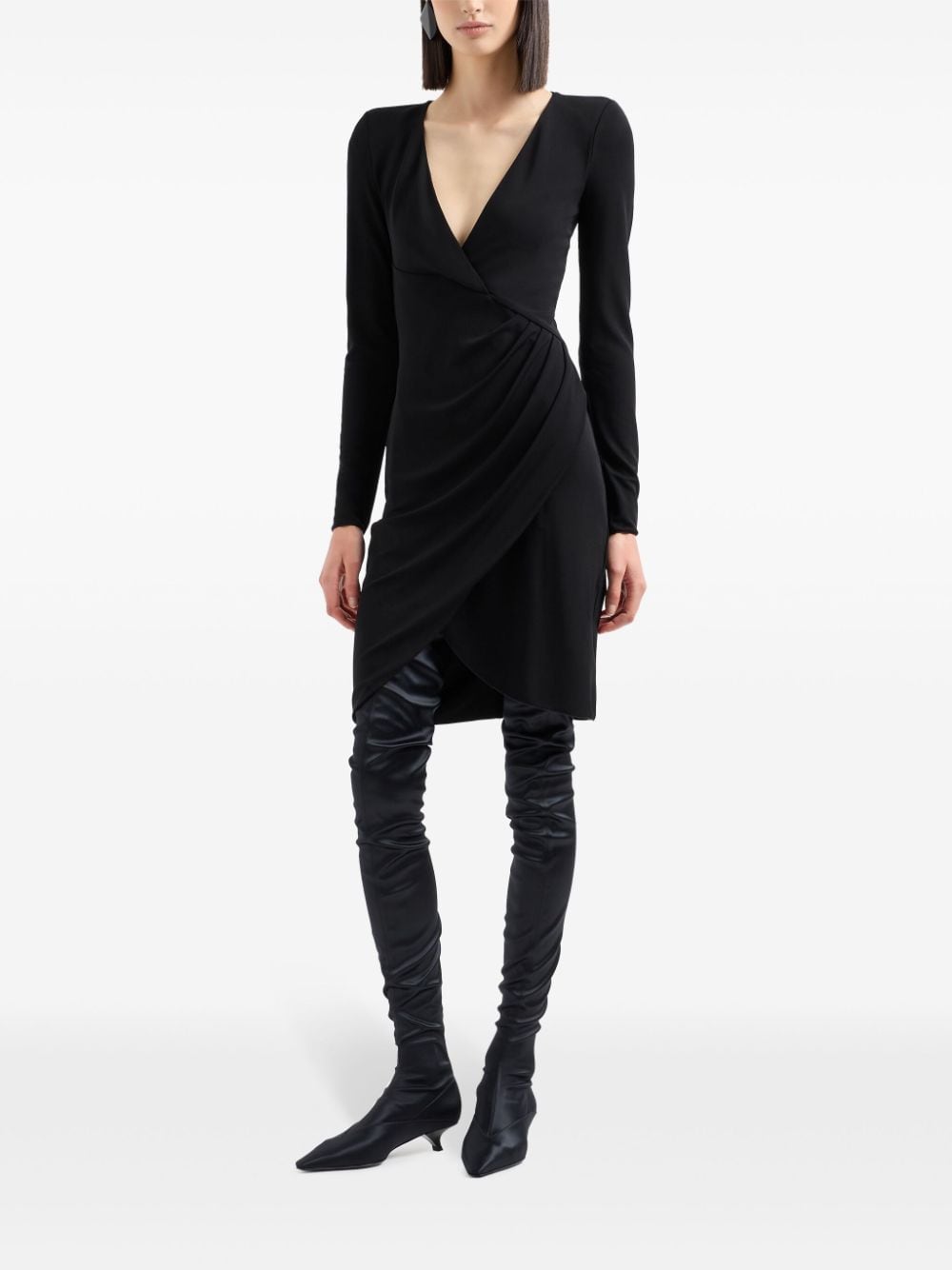 Emporio Armani Black Crepe Crossover V-Neck Dress image 3