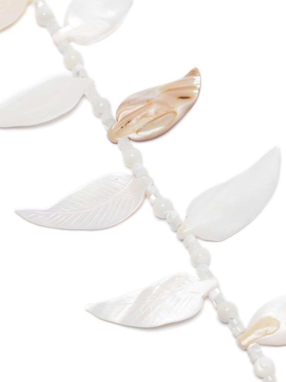 Forte Forte Bijoux White Velvet Necklace with Mother-of-Pearl Leaf Pendants image 1