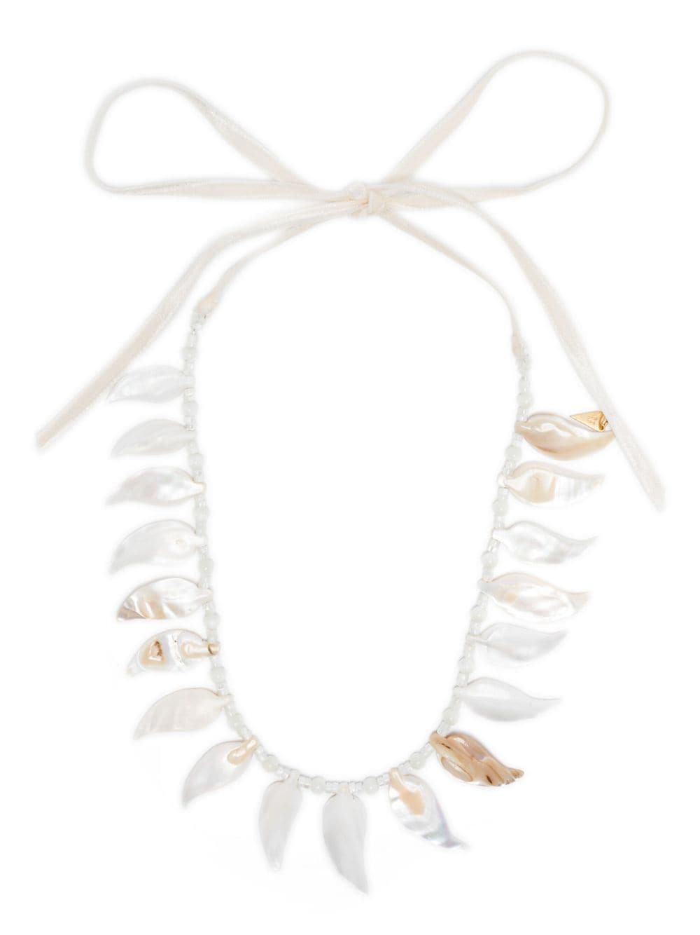 Forte Forte Bijoux White Velvet Necklace with Mother-of-Pearl Leaf Pendants image 0