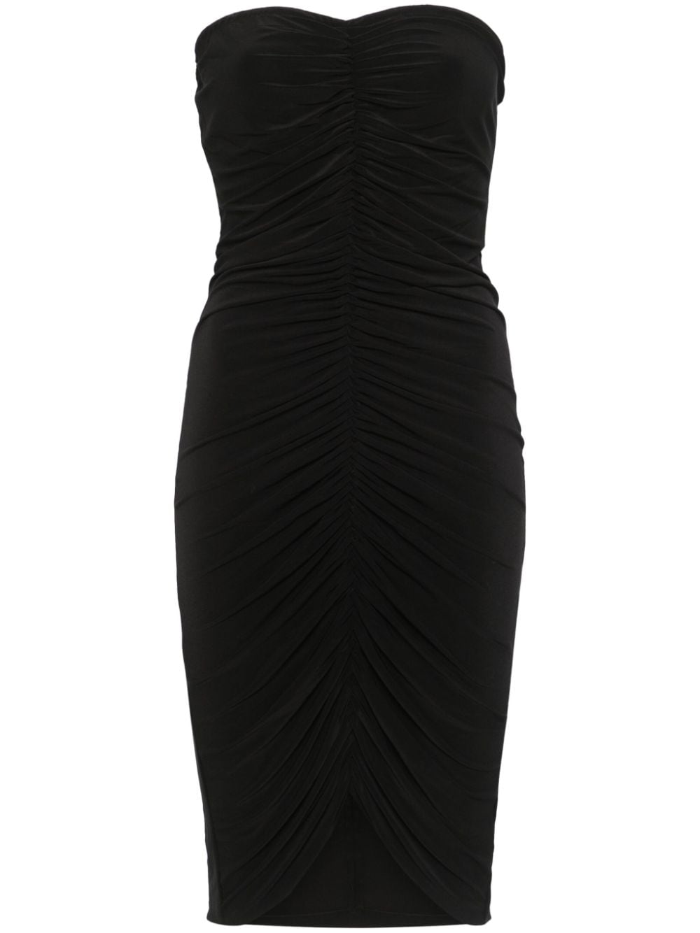 Norma Kamali Black Stretch Jersey Shirred Strapless Dress image 0