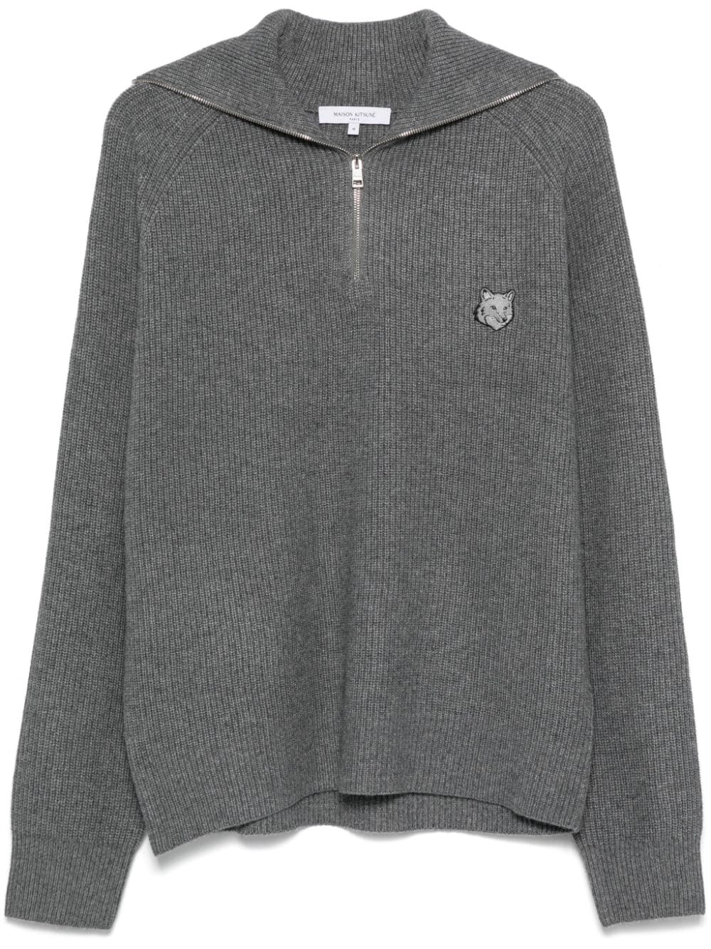 MAISON KITSUNE Fox Head Zip-Up Sweater - Grey image 0