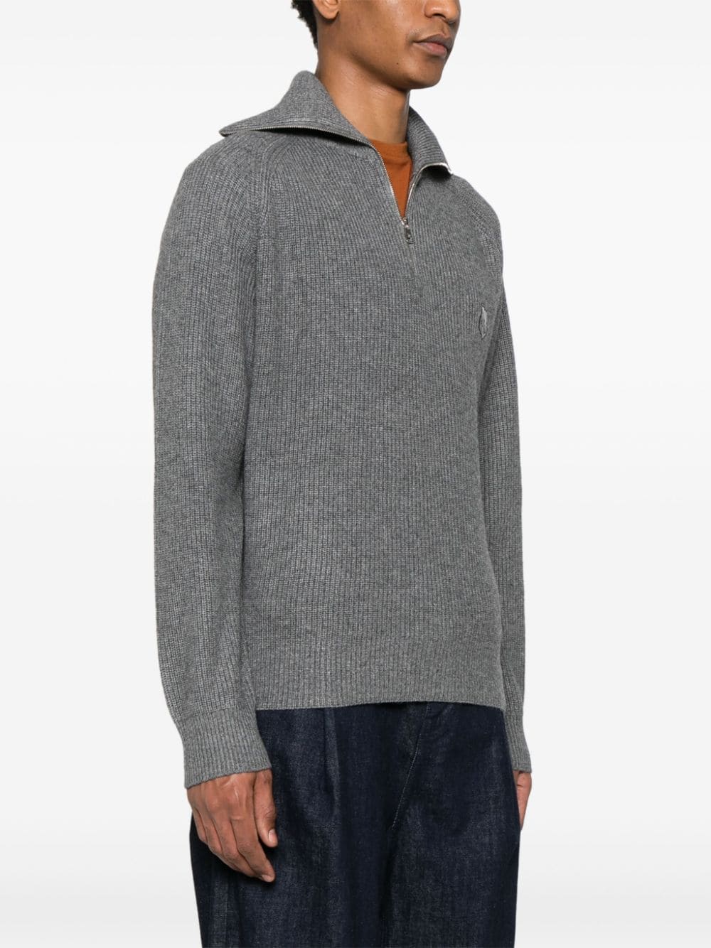 MAISON KITSUNE Fox Head Zip-Up Sweater - Grey image 1