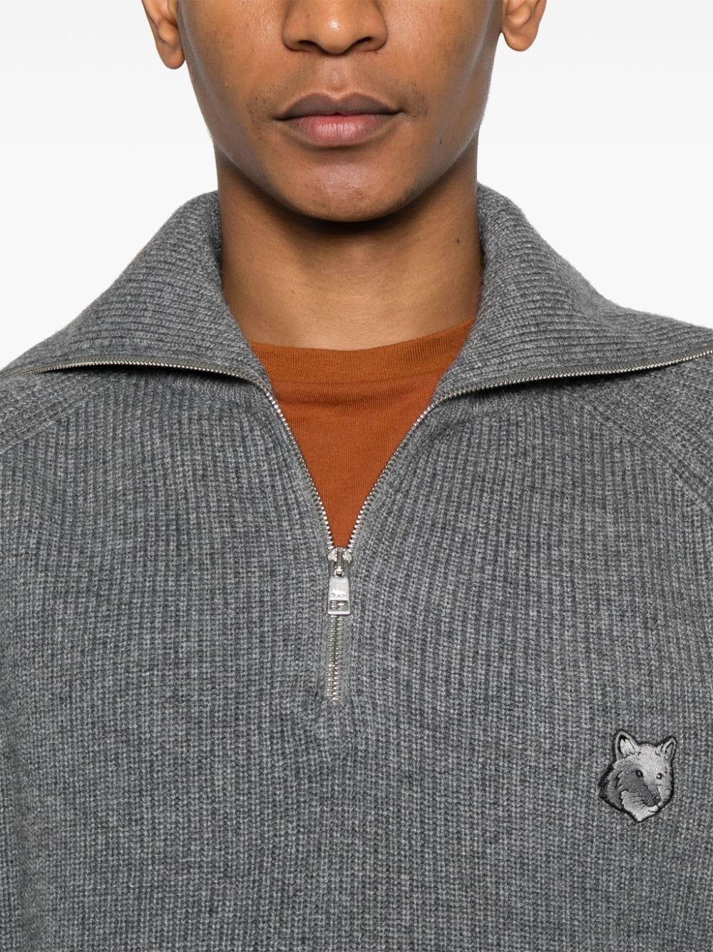 MAISON KITSUNE Fox Head Zip-Up Sweater - Grey image 4