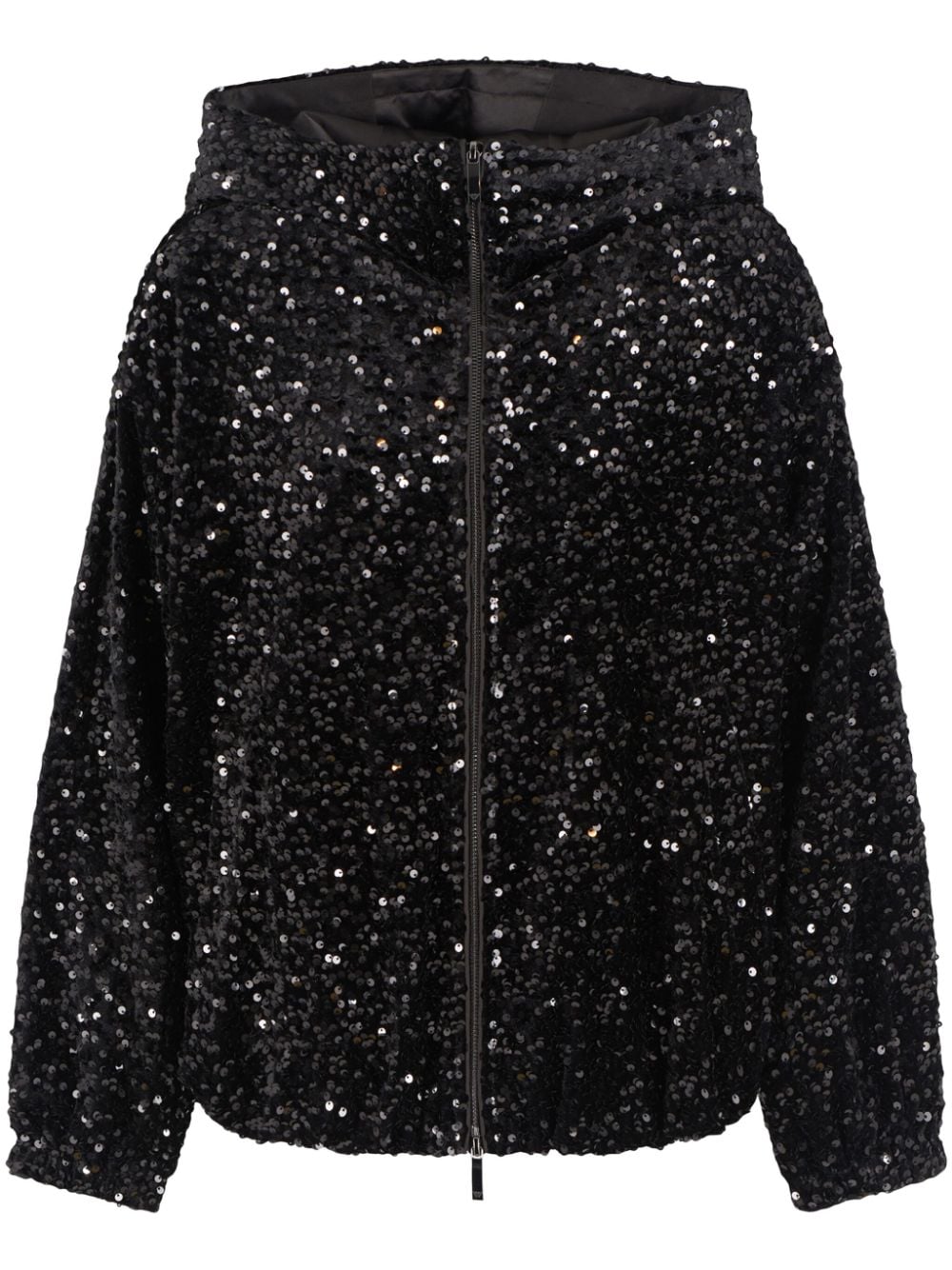 Emporio Armani Black Sequin Embellished Hooded Jacket image 0