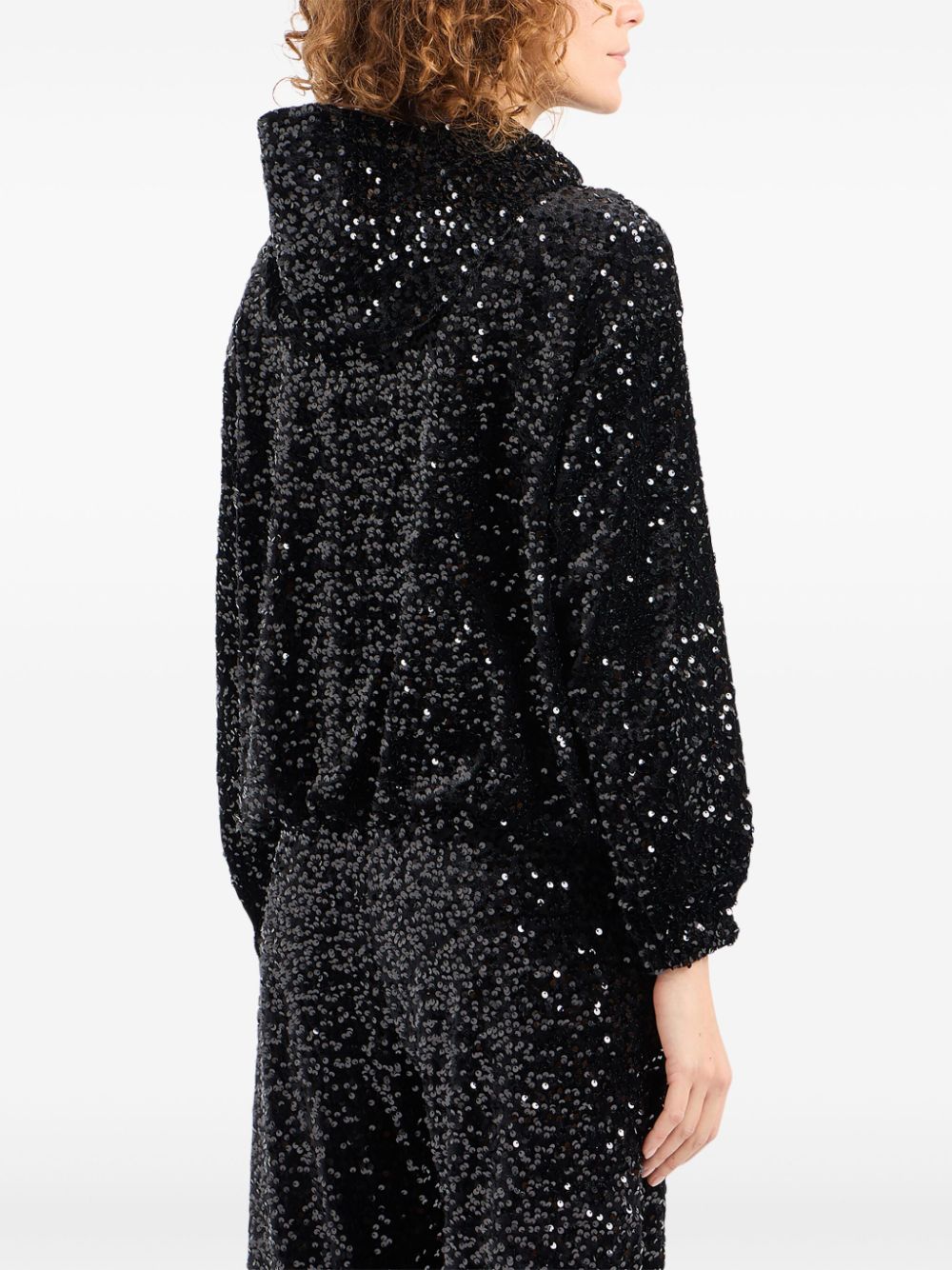 Emporio Armani Black Sequin Embellished Hooded Jacket image 3