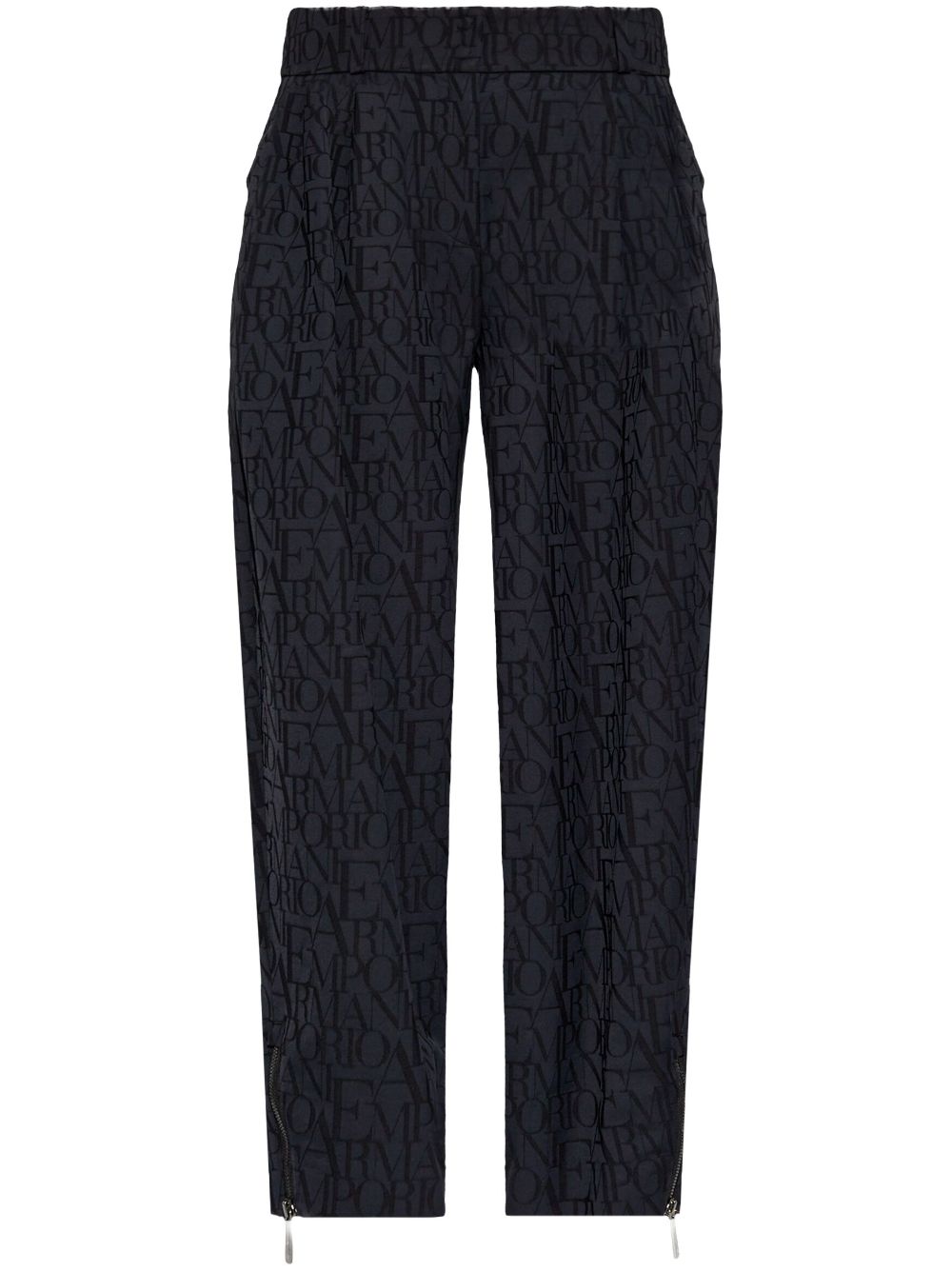 Emporio Armani Monogram Print Tapered Trousers - Black image 0