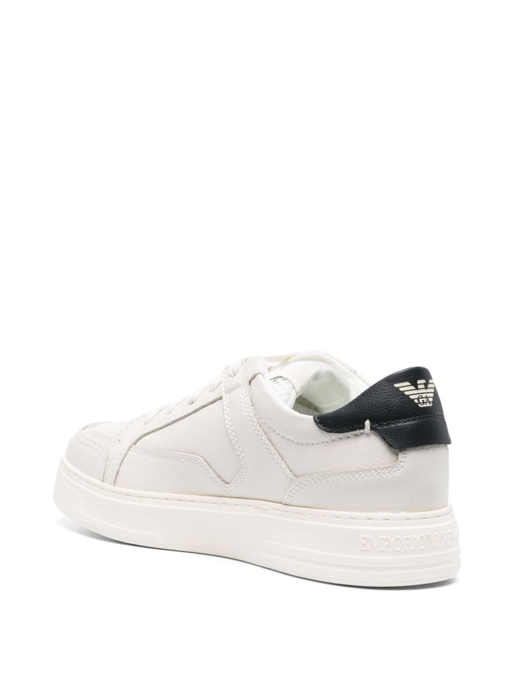 Emporio Armani Calf Leather Panelled Sneakers - White/Navy Blue image 1