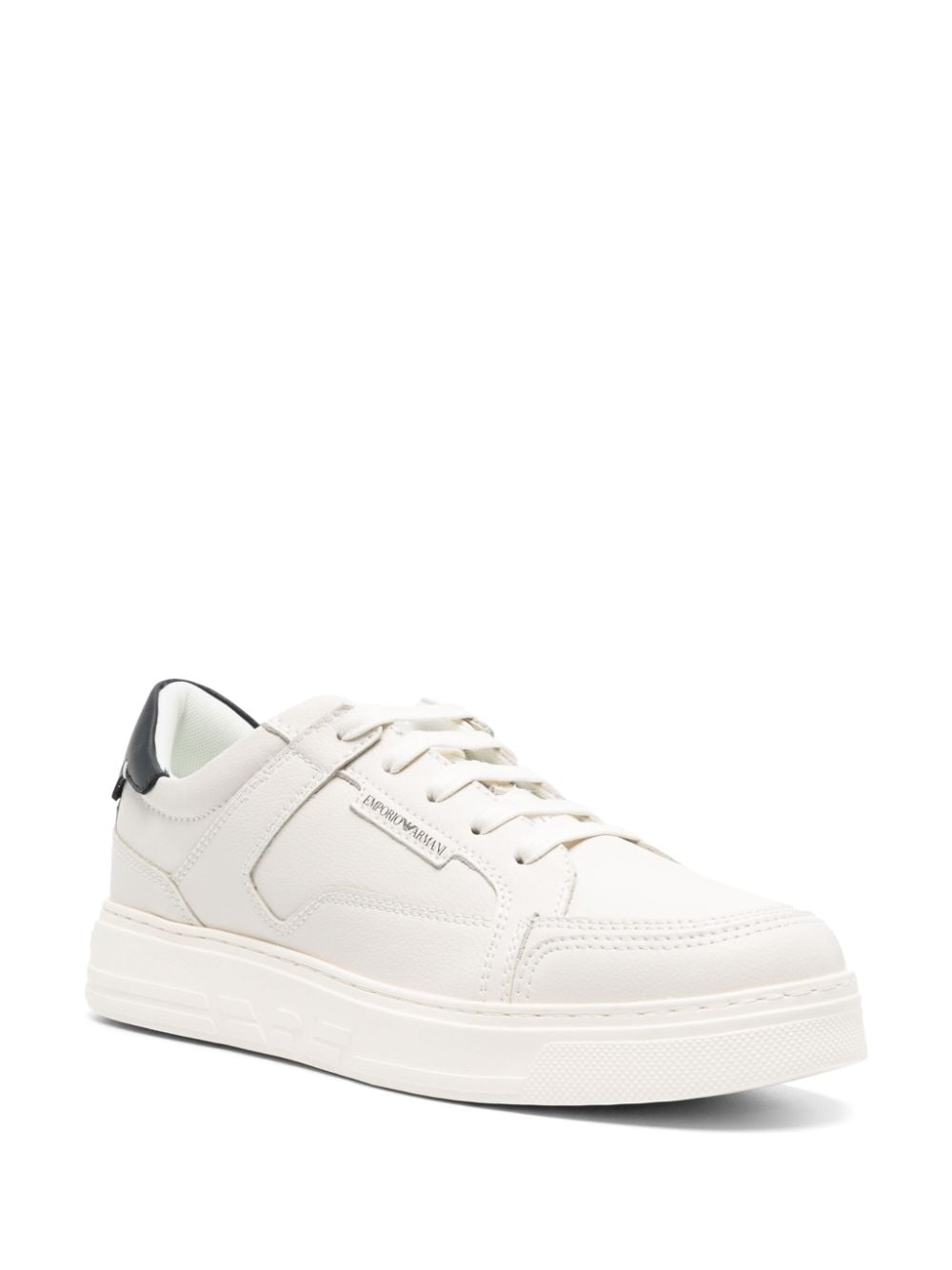 Emporio Armani Calf Leather Panelled Sneakers - White/Navy Blue image 2