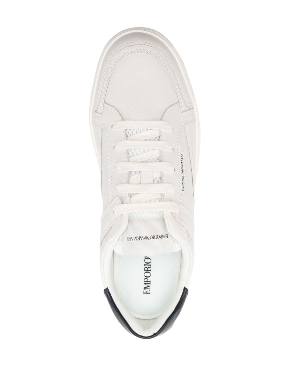 Emporio Armani Calf Leather Panelled Sneakers - White/Navy Blue image 3