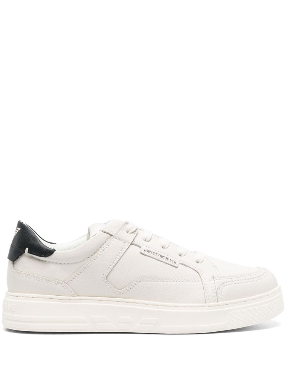 Emporio Armani Calf Leather Panelled Sneakers - White/Navy Blue image 0