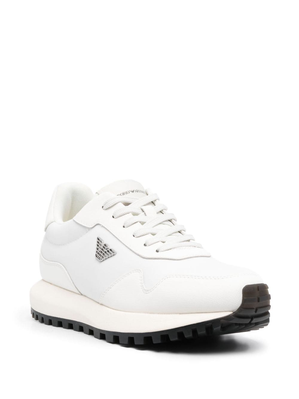 Emporio Armani White Leather and Recycled Polyester Sneakers image 3