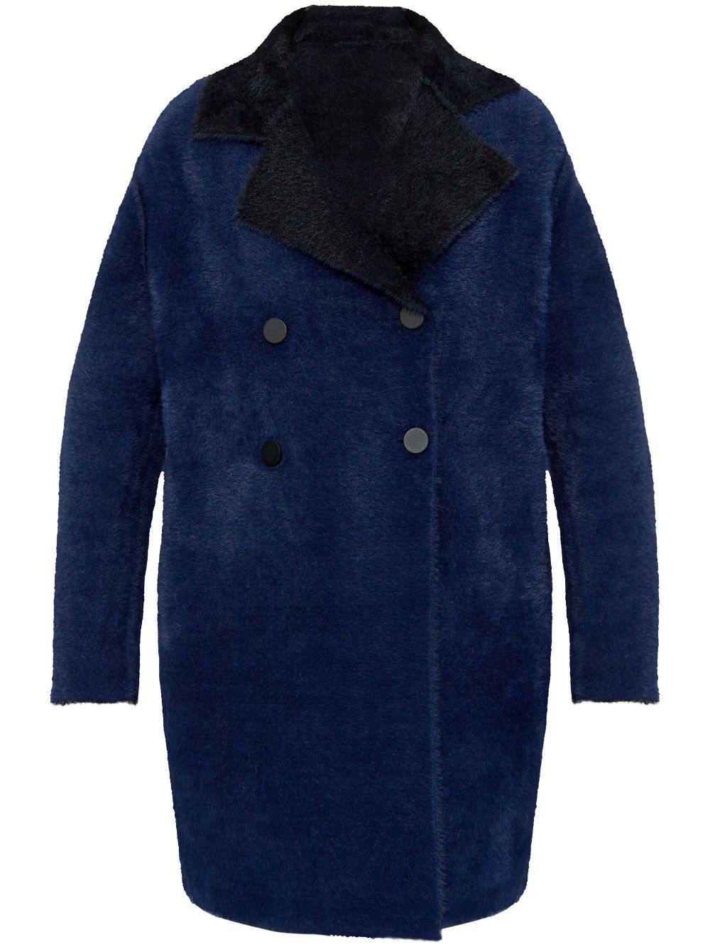 Emporio Armani Reversible Double-Breasted Wool Coat - Black/Royal Blue image 0