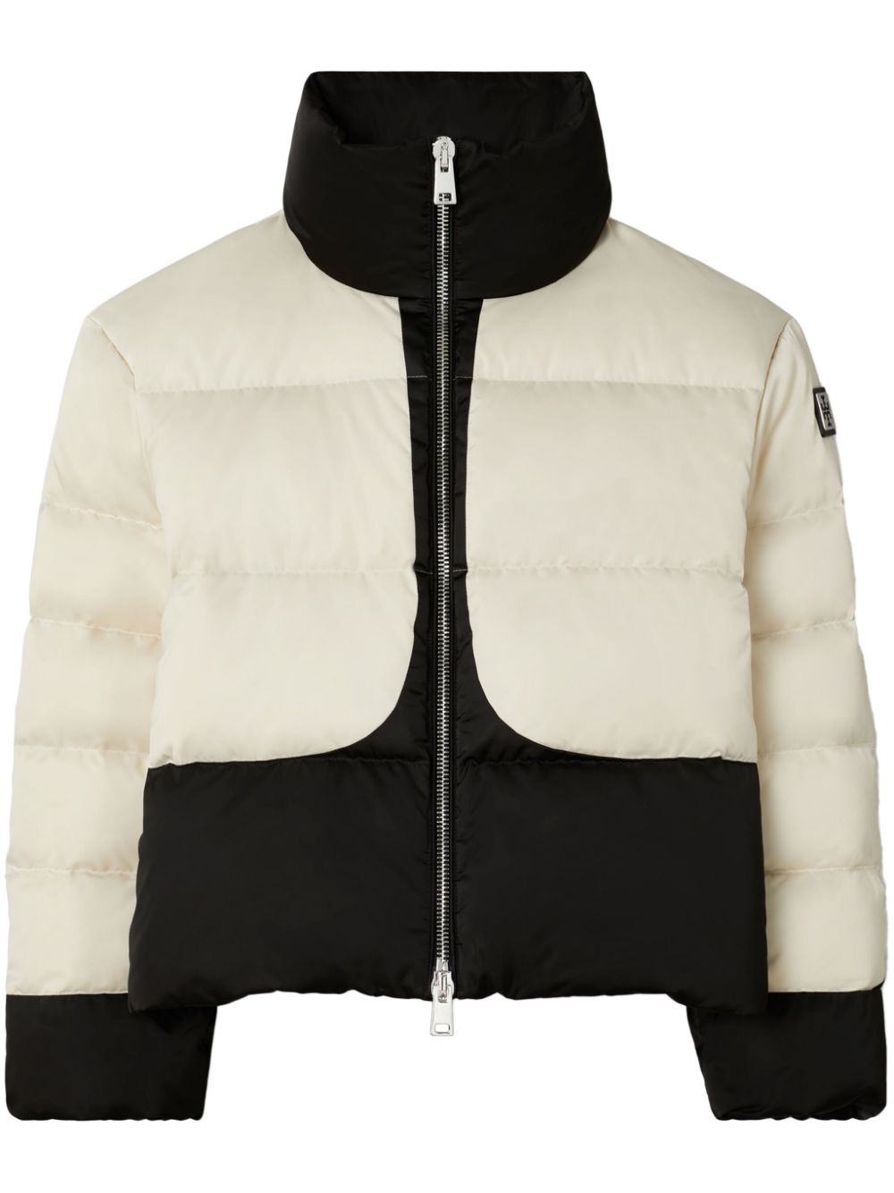 Tory Burch White and Black Color-Block Down Coat image 0