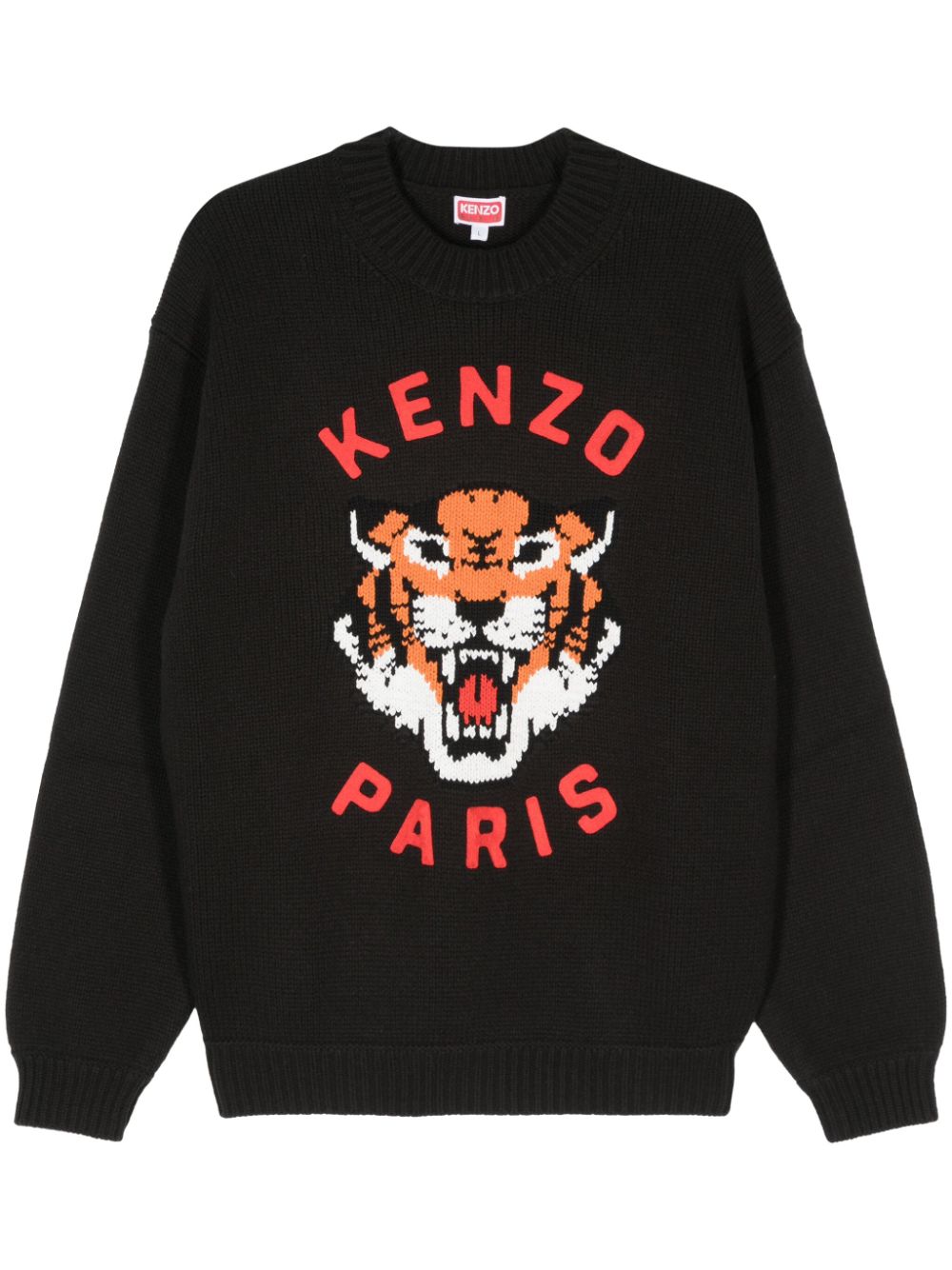 Kenzo Lucky Tiger Intarsia Knit Crewneck Sweater - Black image 0