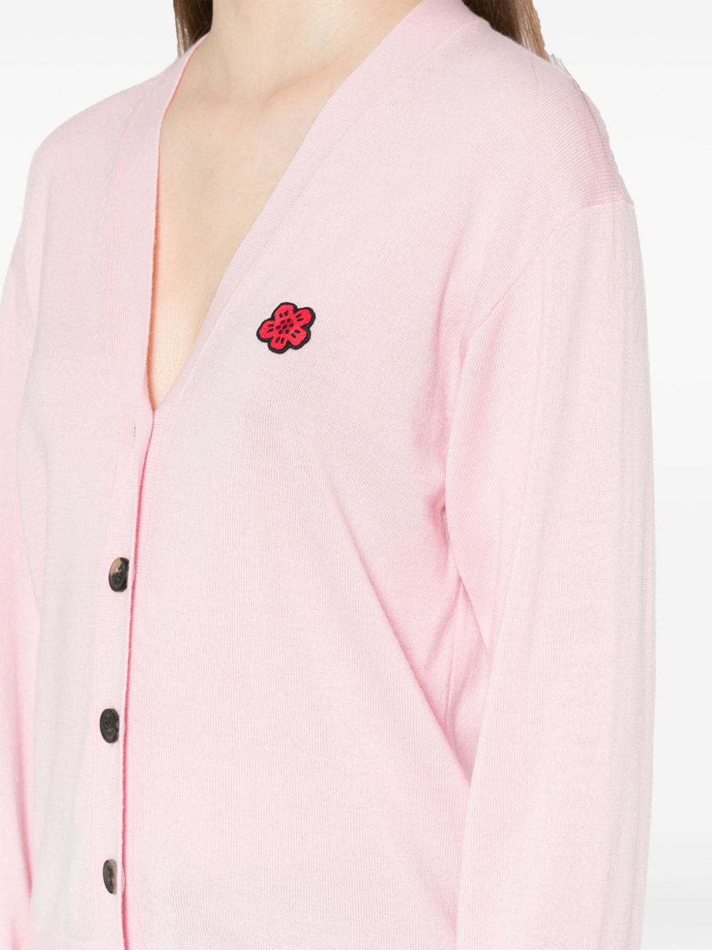 Kenzo Boke Flower Pink Wool V-Neck Sweater image 1