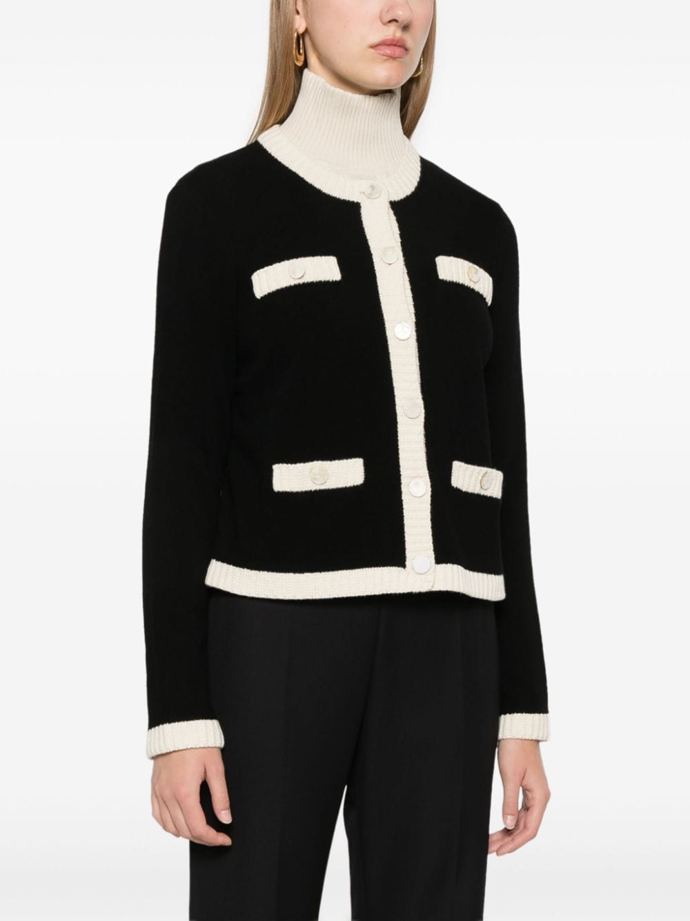 Tory Burch Black and Cream Wool Colorblock Chunky Knit Sweater image 1