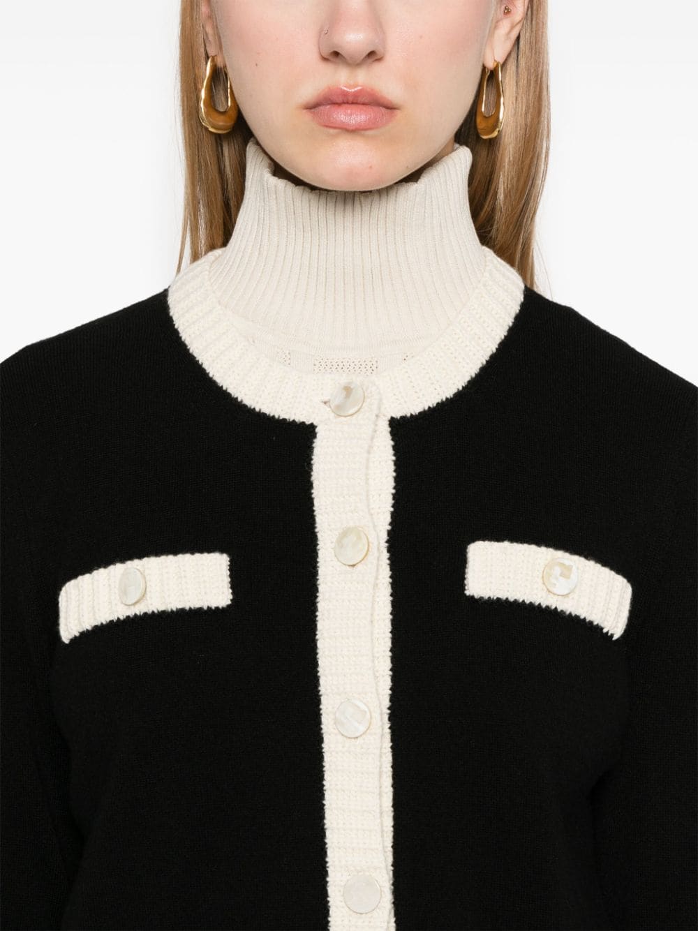 Tory Burch Black and Cream Wool Colorblock Chunky Knit Sweater image 2