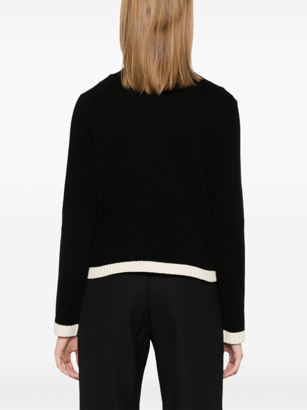 Tory Burch Black and Cream Wool Colorblock Chunky Knit Sweater image 3