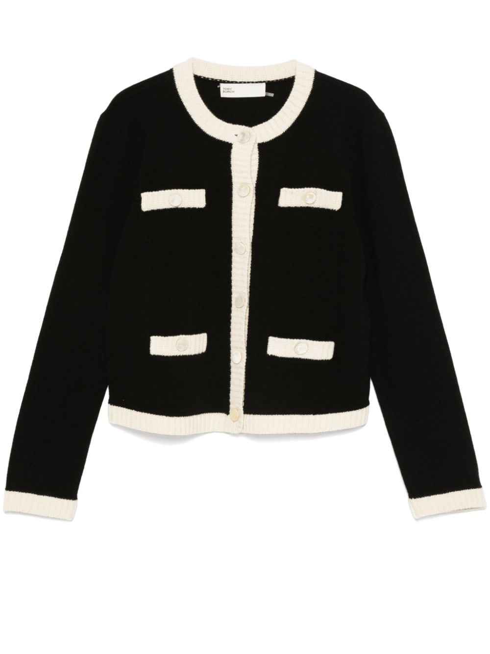 Tory Burch Black and Cream Wool Colorblock Chunky Knit Sweater image 0