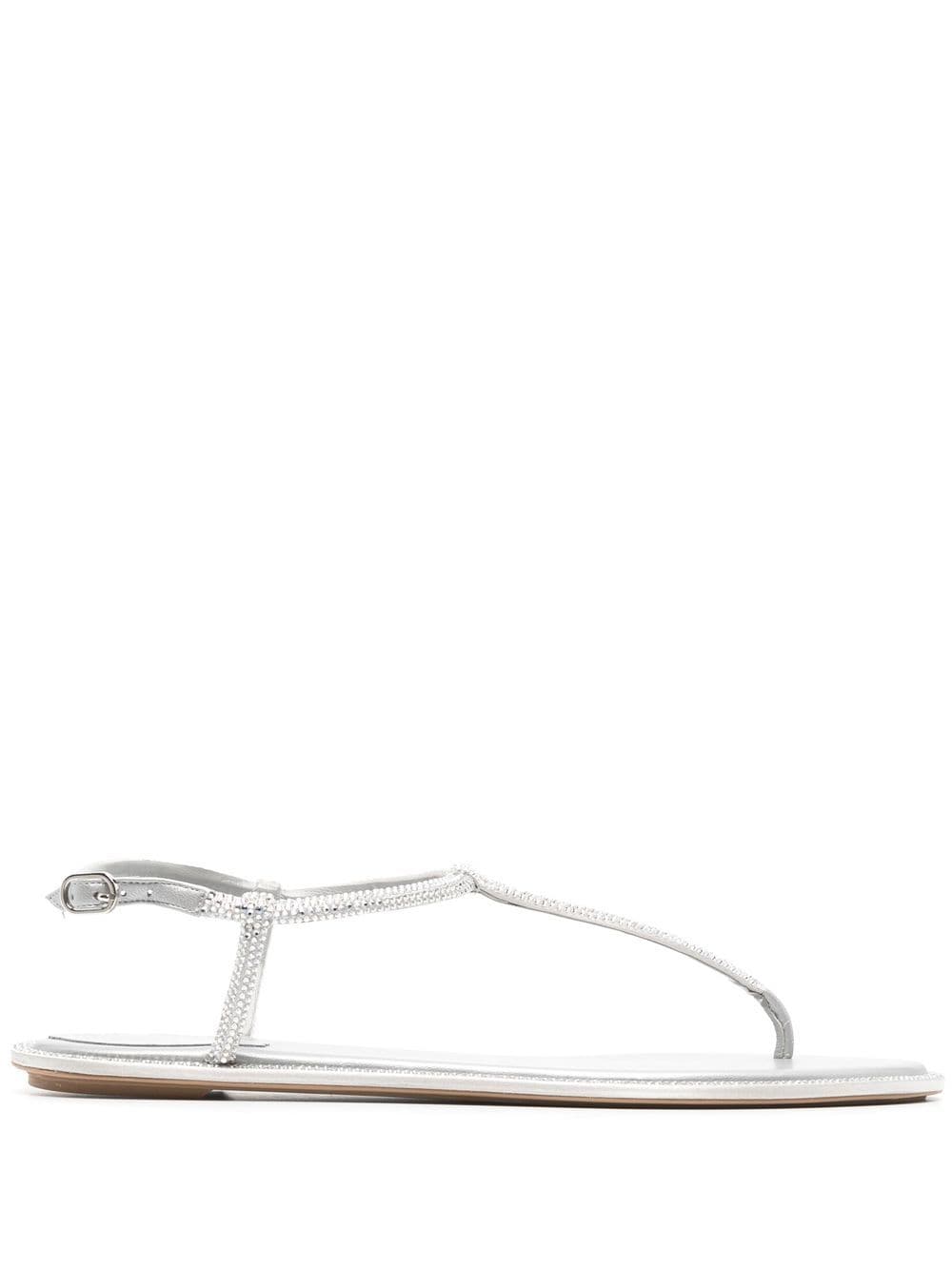 RENE' CAOVILLA Silver Leather Sandals with Crystal Embellishments image 0