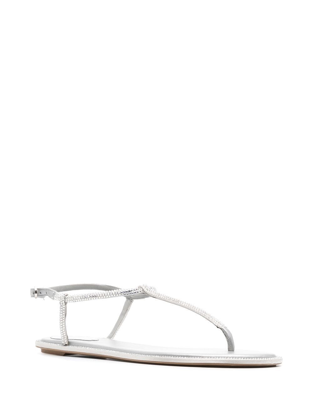 RENE' CAOVILLA Silver Leather Sandals with Crystal Embellishments image 1