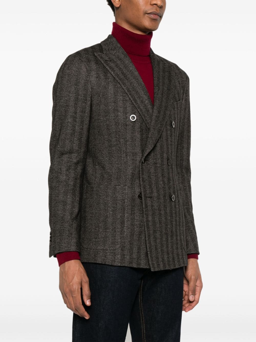 Boglioli Brown Herringbone Double-Breasted Wool Blend Jacket image 2