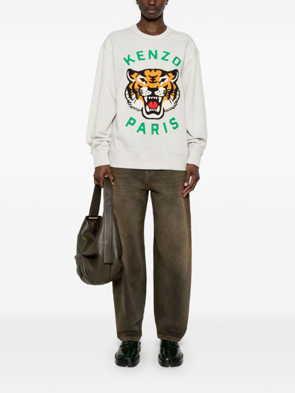 Kenzo Grey Tiger Head Embroidered Crew Neck Sweater image 2